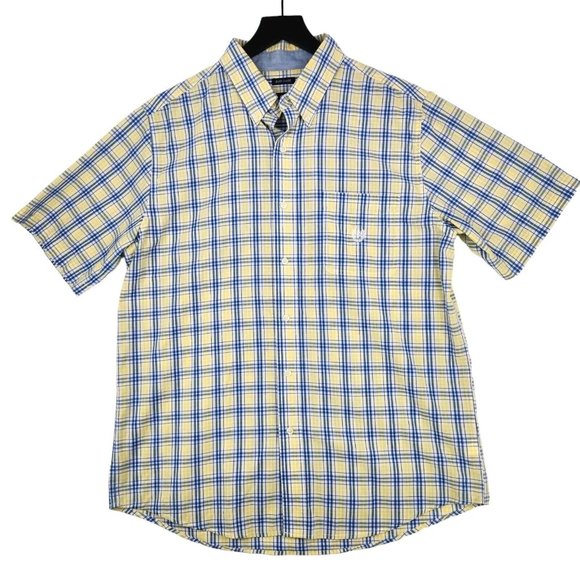 Chaps Other - Chaps Men's Button Down Collared Shirt Size Large Short-Sleeve Plaid Blue Yellow